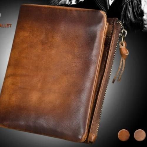 Cowhide Leather Mens Billfold Wallet Blocking Car Dark Brown