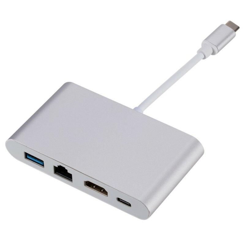 Cross-border type-c hub4-in-1 docking station USBC to hdmi Gigabit Ethernet port converter with pd power supply color silver