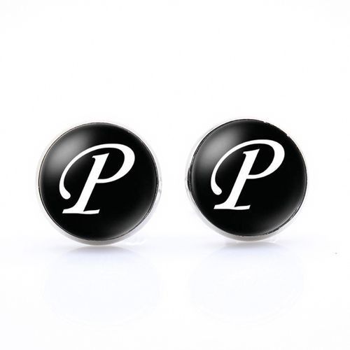 Initials Cufflinks Letter P Shirt Accessories - Black Silver