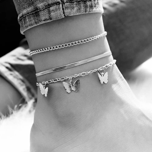 3 In 1  Plated Ankle Leg Chain Set Silver