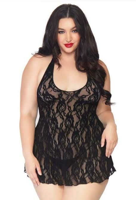 Leg Avenue 2 Pc Rose Lace Halter Chemise And Matching G-string
