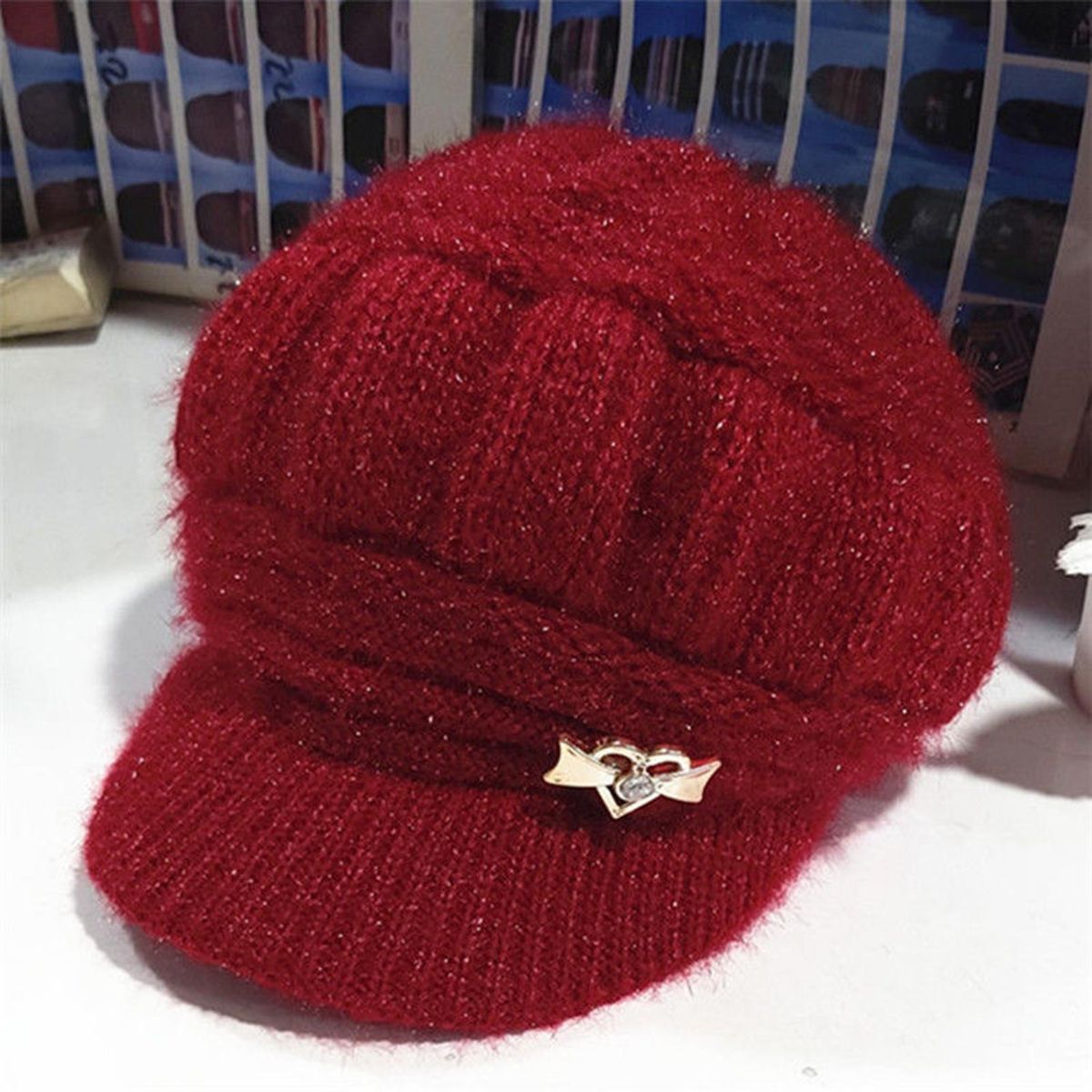 Adults Hat Winter Thermal Middle-aged Women Cap Wine Red