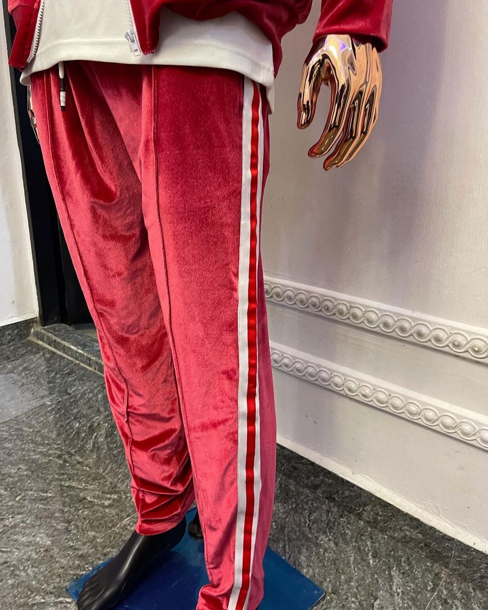 RTW Retro Velvet Track Pant With Side Panel-Red