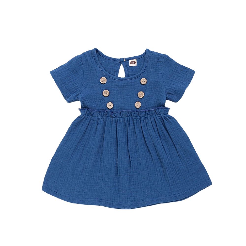 0-3 Years Infant Baby Girl Dress/Solid Color Cotton And Linen Short Sleeve Dress