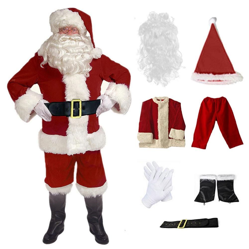 Santa Claus Costume 7PCS Christmas Complete Dress-Up Outfit For Adult Cosplay
