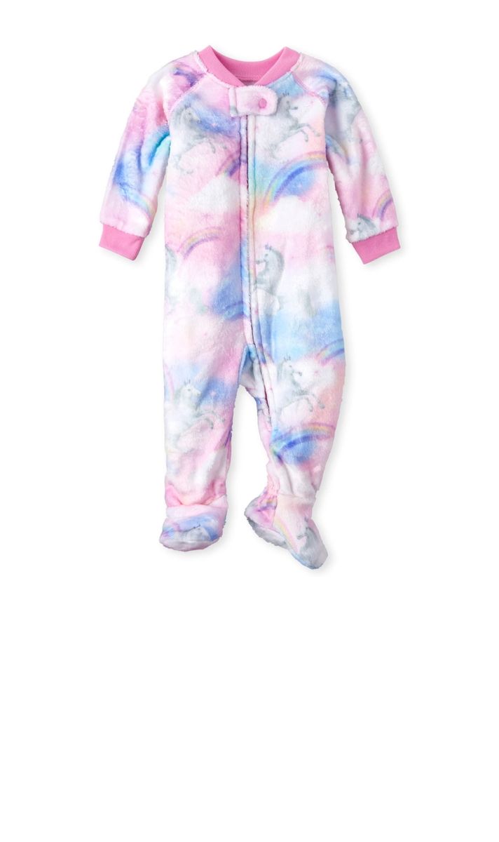Zip-Up Unicorn Rainbow Fleece Sleep & Play BodySuit