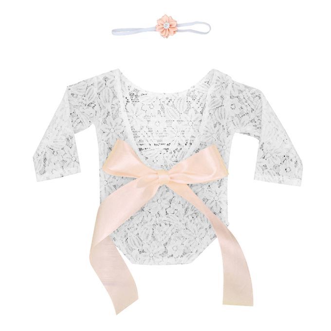 1 Set Newborn Girl Photo Shoot Clothes Lace Romper Bodysuit Big Orange