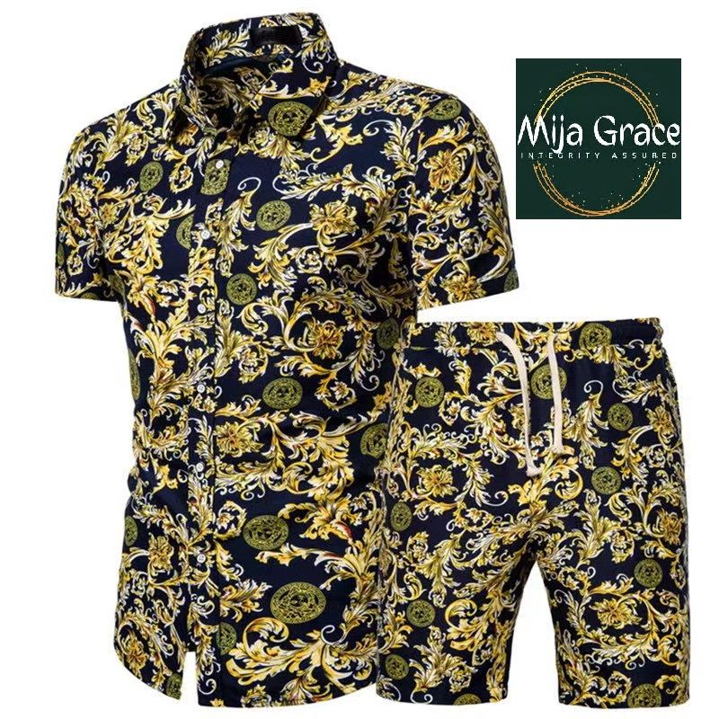 {MijaGrace} Men's Casual Floral Shirt & Shorts Set - Gold