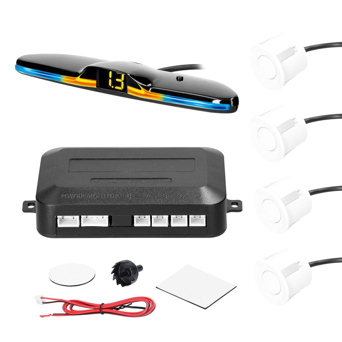 Car Parking Sensor Rear Reversing Radars System with 4 Parking Sensors Distance Detection LED Light Distance Display Warning Buzzer