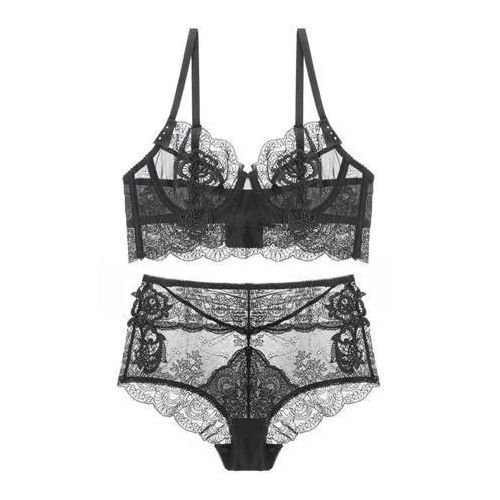Ultra Thin Transparent Lace Ladies Underwears Non Padded Women Bra Lingerie Set