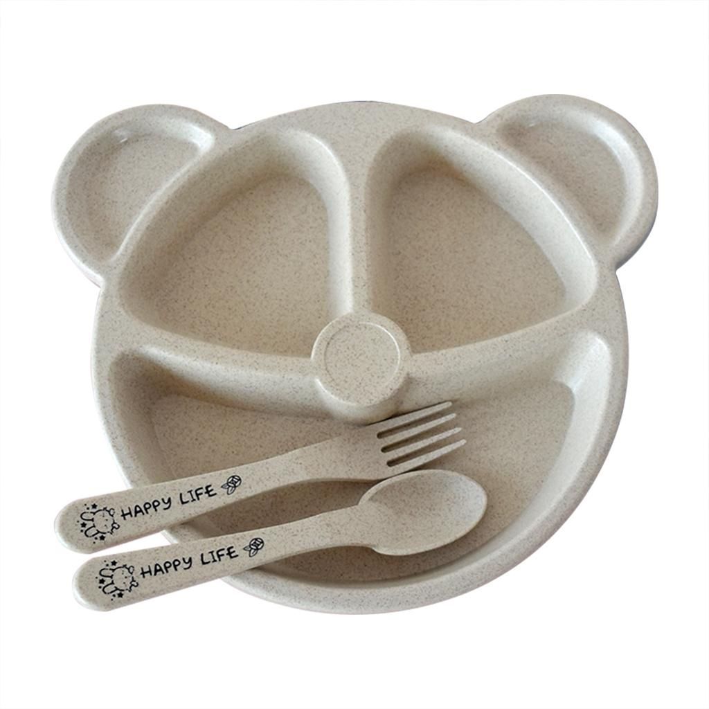 3-Fin Kids Workout Lunch Split Plate Set Warm White