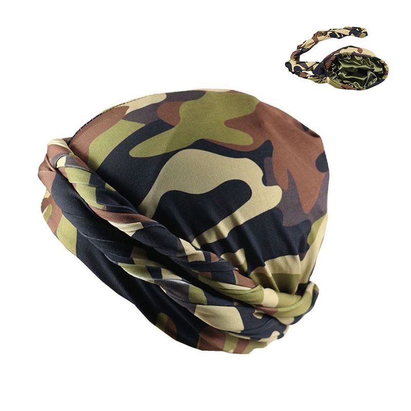 Men CamouflageTurban Hat Satin Silky Lined Turbans Soft Twist Head Wrap Street Hip Hop Male Bo XXA
