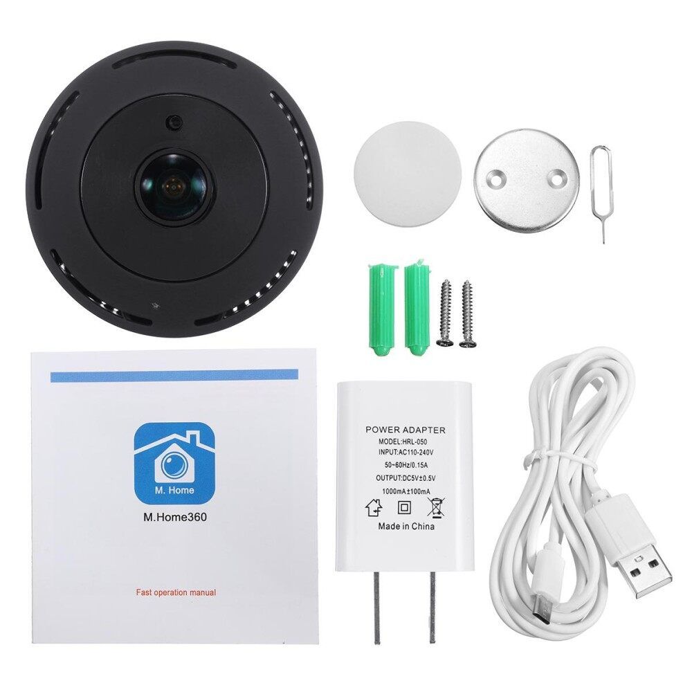 1080P Full HD 360 Panoramic Wireless Wifi Camera 2 Megapixl Fisheye Camcorder Black US Black