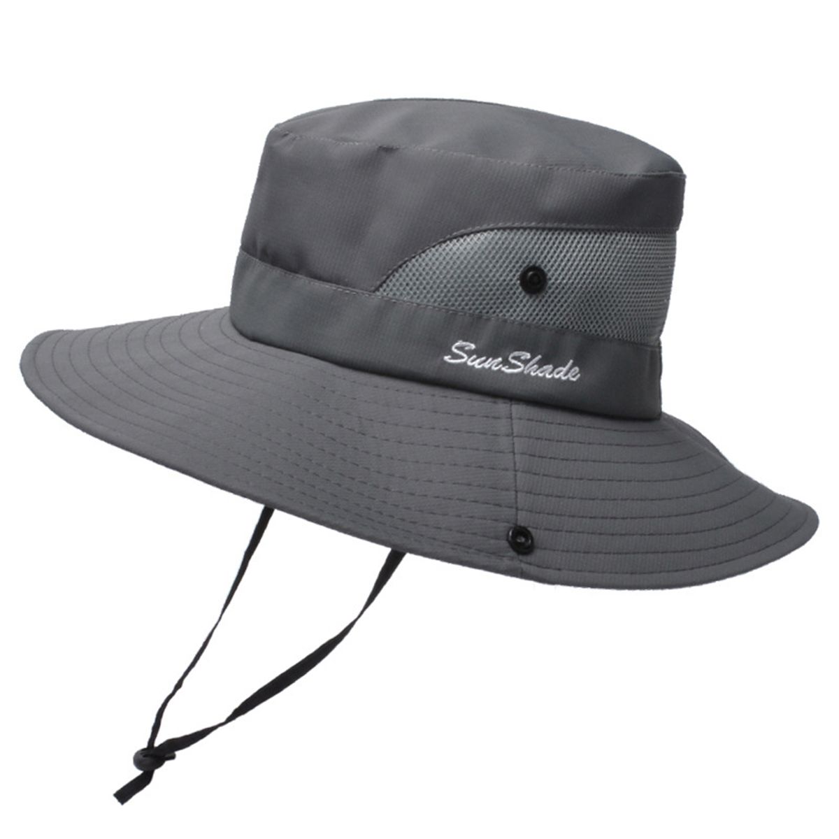 Bucket Hat   Fixed Rope Wide Brim Ponytail Grey
