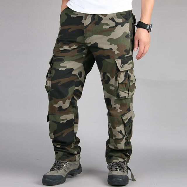 Pants Men Tactical Cargo Pants Casual Hip Green Camo_29