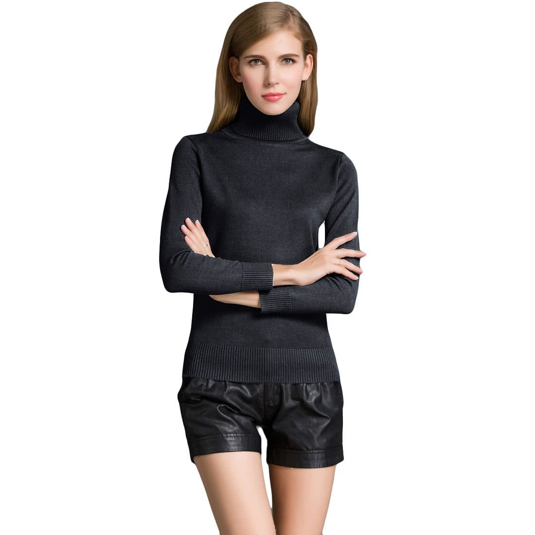 Winter Women Sweater Knitwear Turtle Neck Long Sleeves-dark Gray