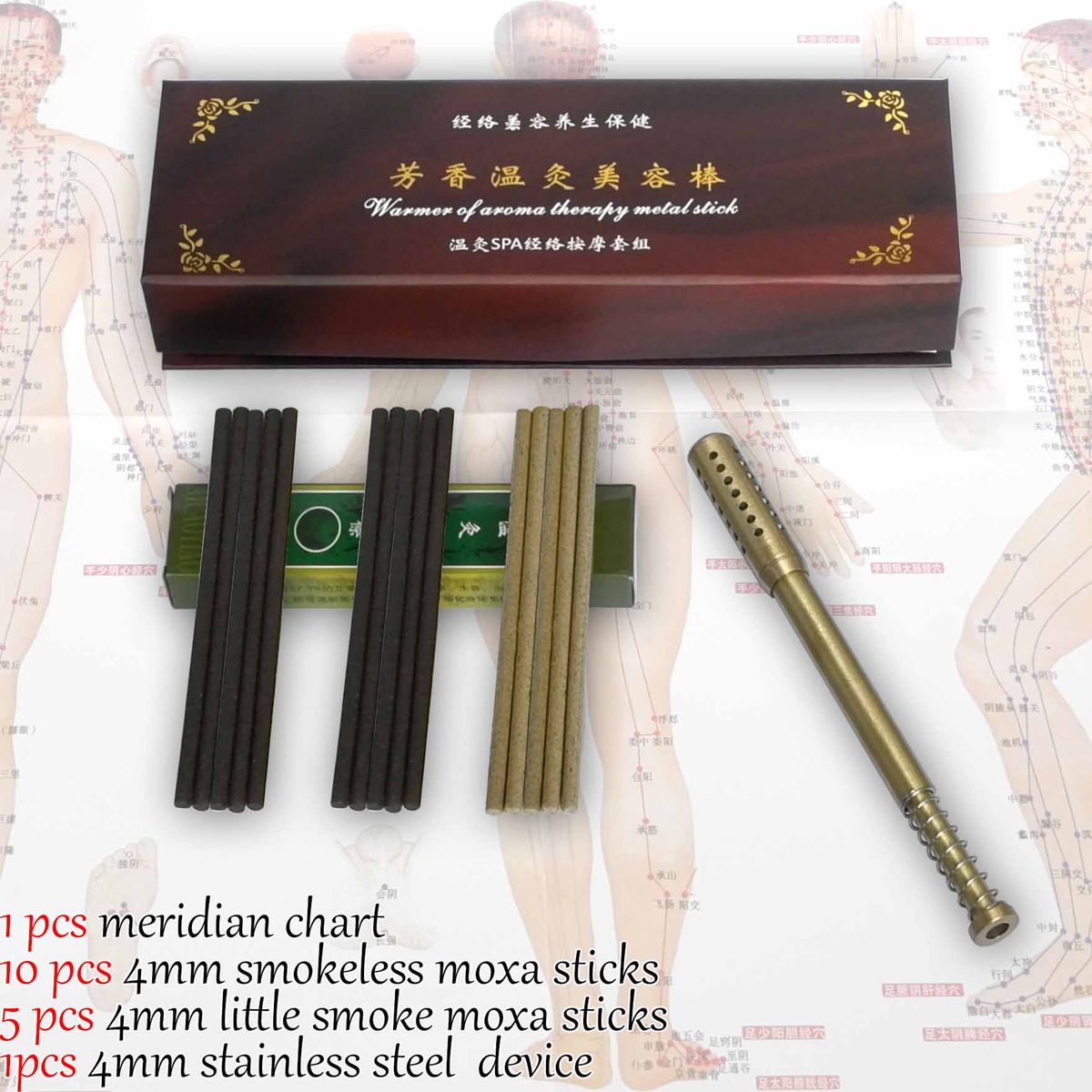 Eyes Roller Moxa Steel Massage Stick Gift Device 1pcs Hot 1set In Stainless Moxa Copper Chart Relax
