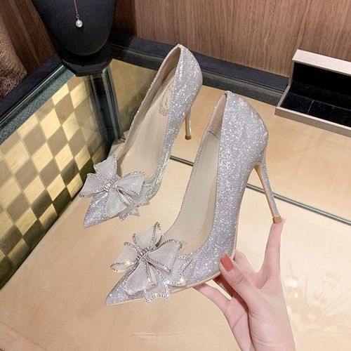 Lady Heels Butterfly Crystal Dinner Party Stiletto -Silver