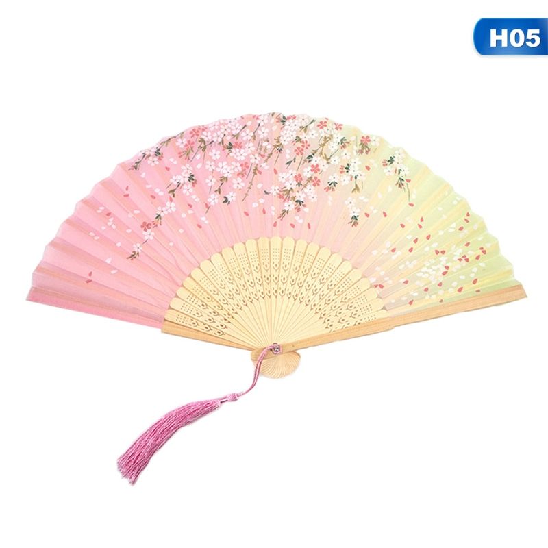 Summer Bamboo Vintage Dance Party Dropshipping Pocket Hand Held Flower Fan Folding 1pc Colorful Gifts Wedding Chinese