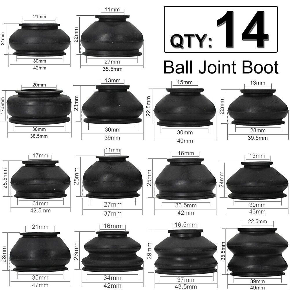 14 PCS Dust Boot Covers Universal Rubber Car Ball Joint Dust Boot Covers Drive Shaft Cover Trim Replace Track Rod End Kit
