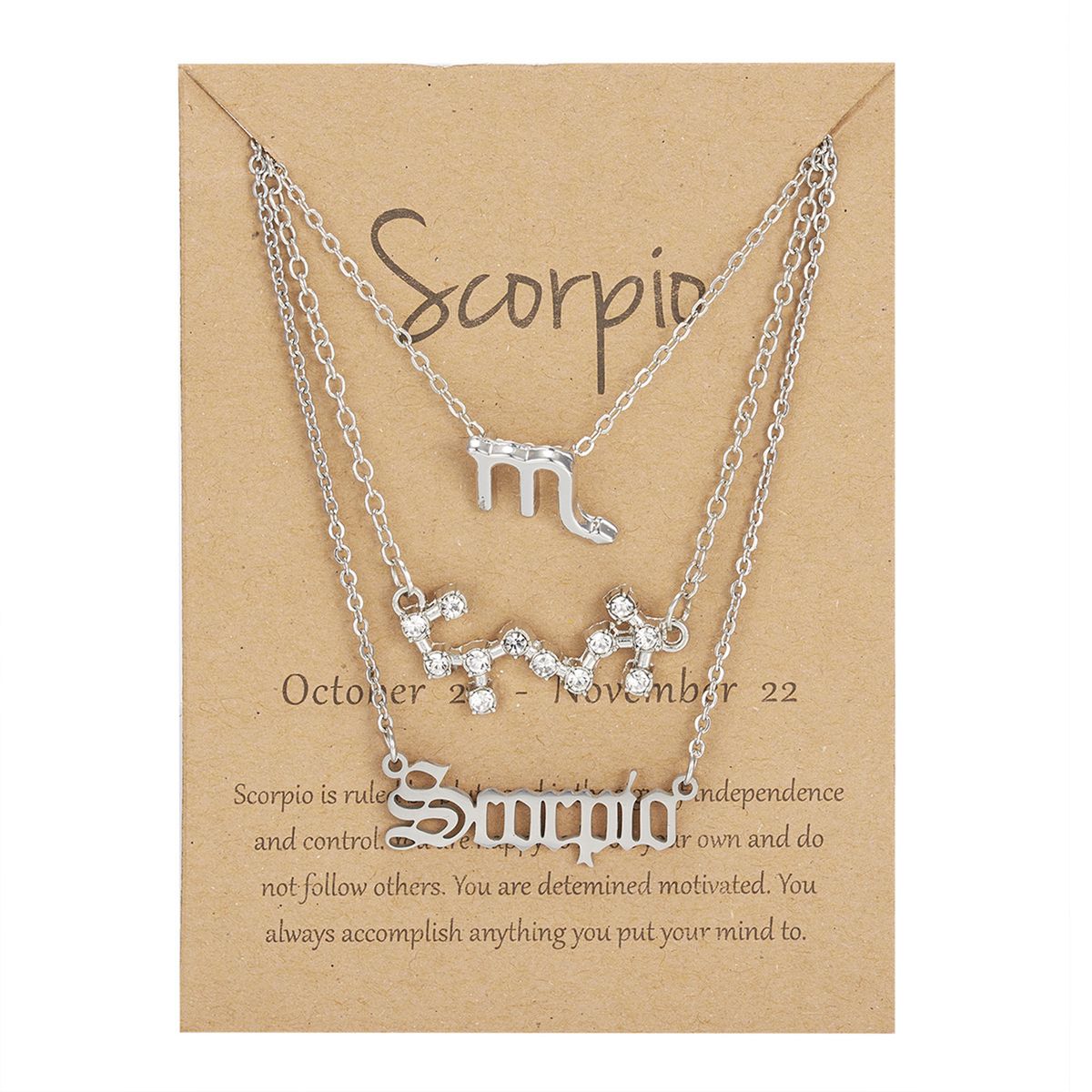 Twelve Constellations Symbol Starry Sky Pendant Necklace Silver Scorpio