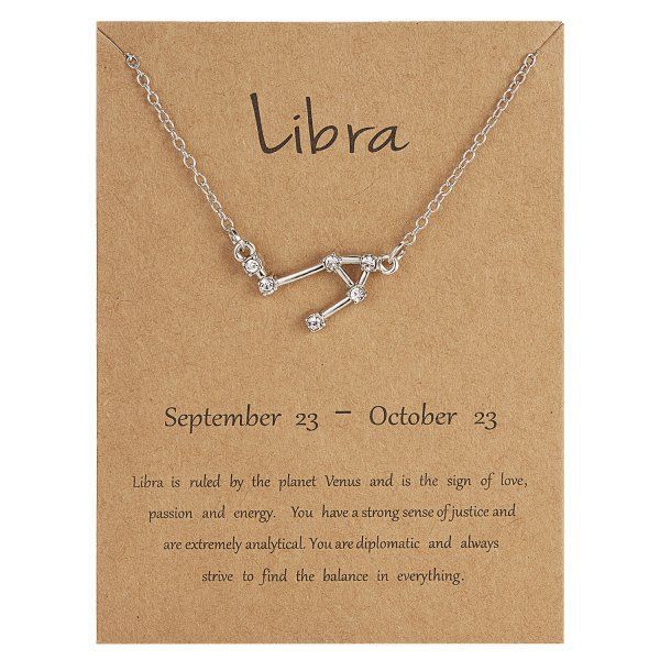 Twelve Constellations, Starry Sky, Diamond Necklace, Silver Libra
