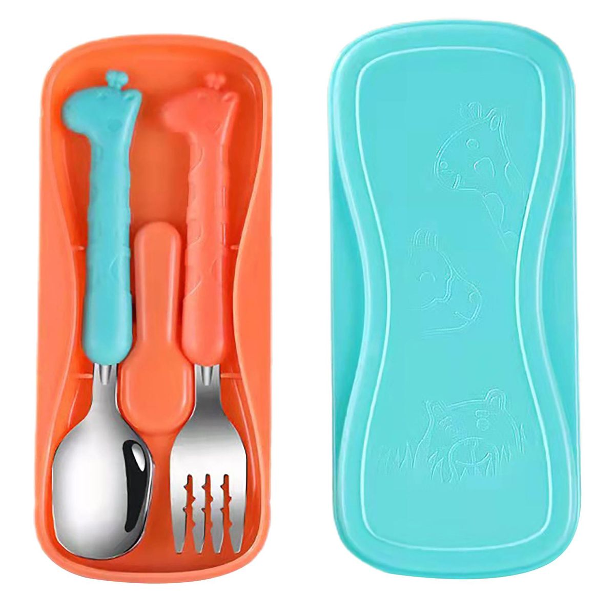 1 Set Children Cutlery Toddler Dinnerware Spoon Fork Orange