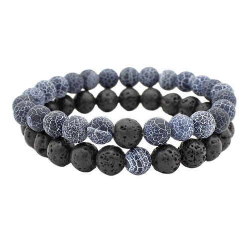 2 IN 1 Crystal  Matts Stone Beads Bracelet Black,Blue Gray