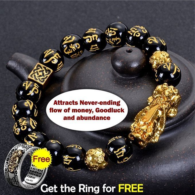 Fortified Feng Shui Black Obsidian Wealth Bracelet & Ring With Casing Box