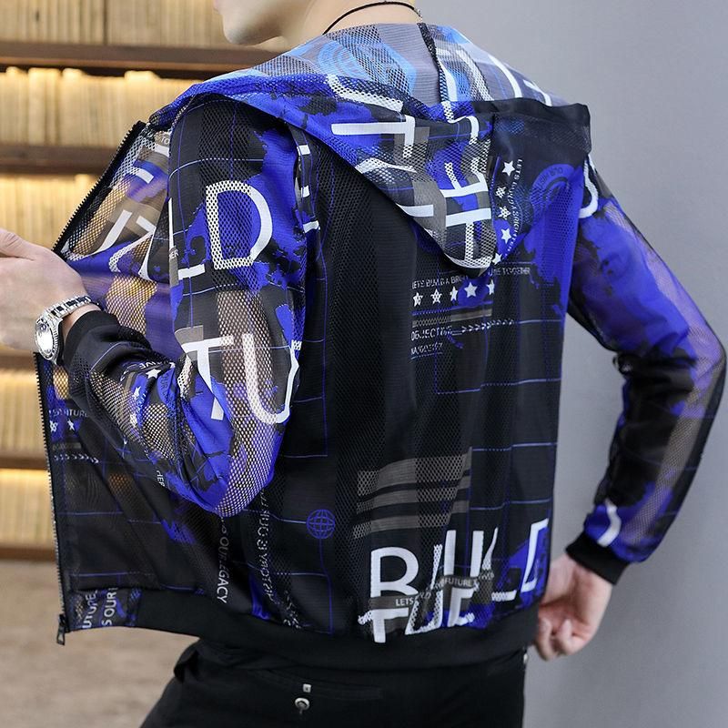 Summer Thin Jackets Men Breathable Slim Fit Bomber Jacket Sun Protection Clothing Stand Collar Hollow Streetwear Outwear Coats