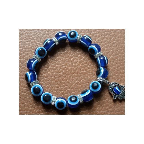 Unisex Blue Eyes Bead Bracelet With Hand Of Hamsa
