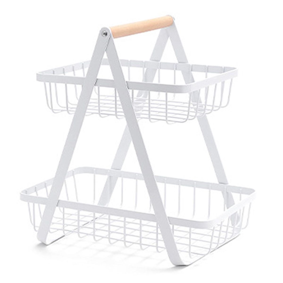 2 Tier Fruit Basket Camping Metal Wire Fruit Basket Storage Holder Vegetables Snacks Display Stand for Outdoor Camping BBQ Picnics