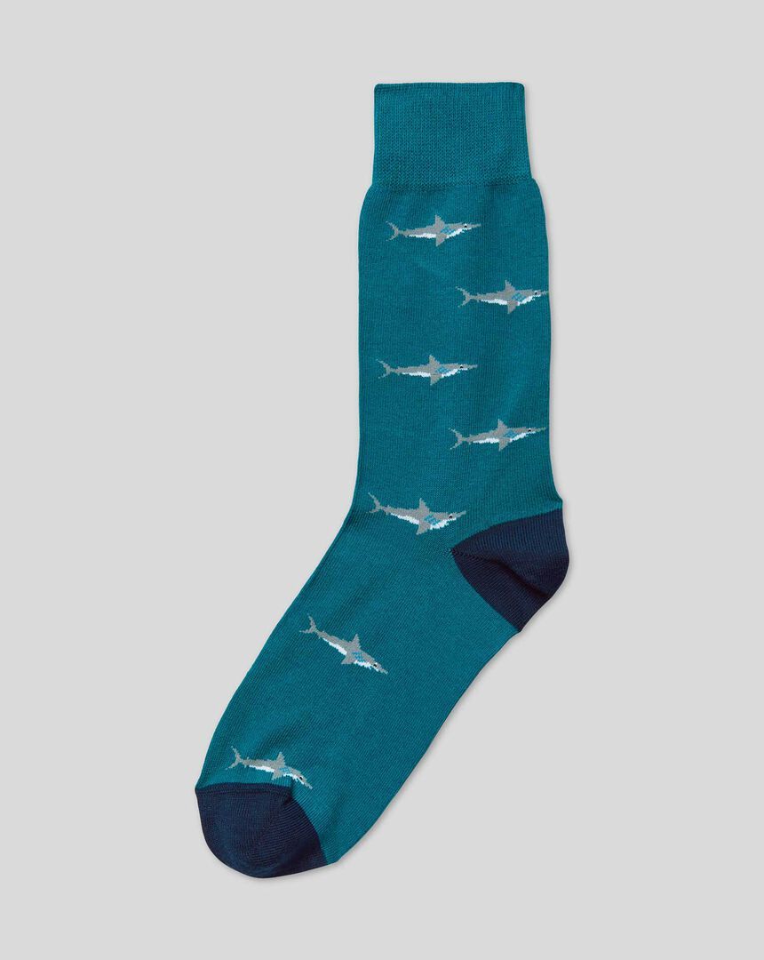 Shark Motif Socks - Teal