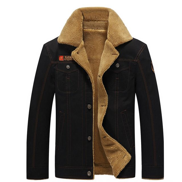 New Year Men's Fleece Jacket Air Force Bomber Warm Black_M