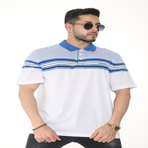 White With Blue Strip Men Short Sleeves Polo Shirt