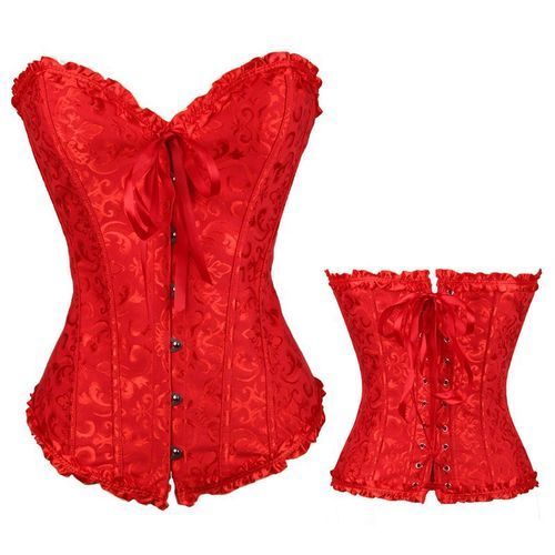 Red Corset Top Waist Cinchers Shaper Lace Women Steampunk Sexy Plus Size