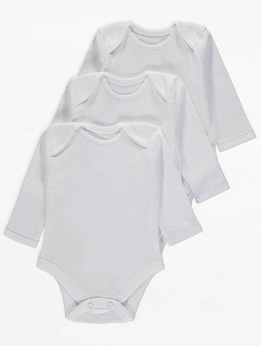 Baby White Long Sleeve Bodysuits 3 Pack