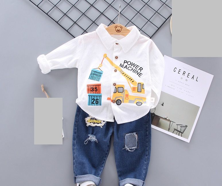 BOY BIRTHDAY 2PSC SET WITH JEANS - POWER MACHINE -WHITE