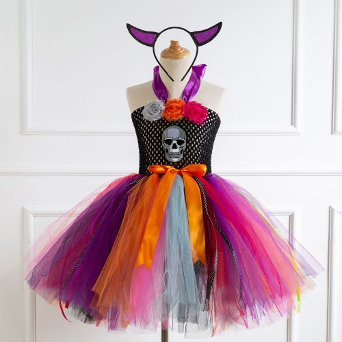 Girls Princess Dress [Halloween*Skull Head*Send Headwear]-93358