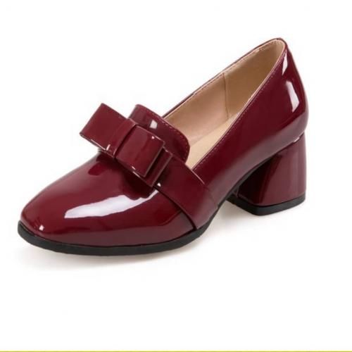 Bowed Patent Mid Heel Corporate Cover Shoe - Wine