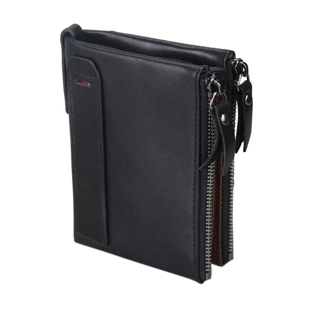 Banabanma Genuine Wallet Cowhide Leather Men Wallets Double Zipper Short Purse Coin Pockets Anti  Card Holders Wallet Men 40(#Black)