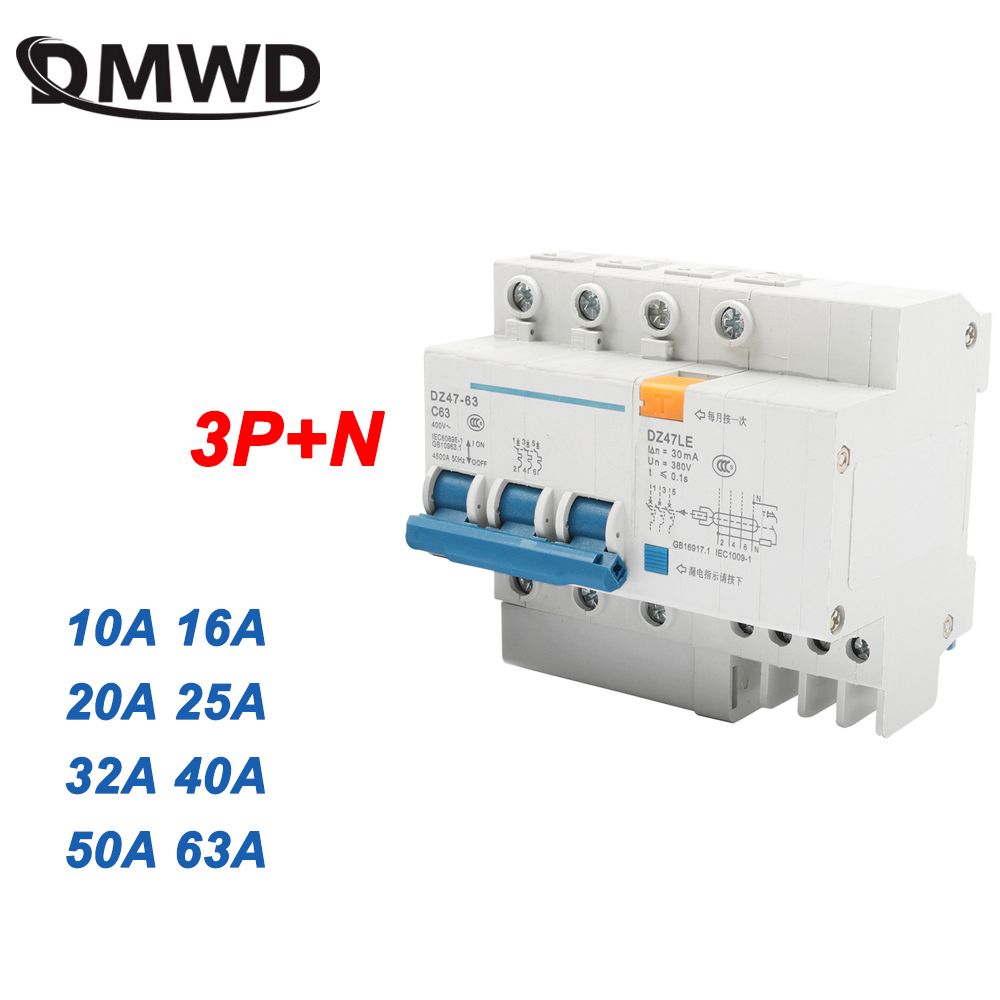 3P+N 20A 16A 63A 400V~50HZ Residual 230V DZ47LE-63 60HZ
