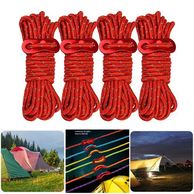 4x Reflective Guyline Tent Gazebo Rope Cord Fastener Tensioner Red