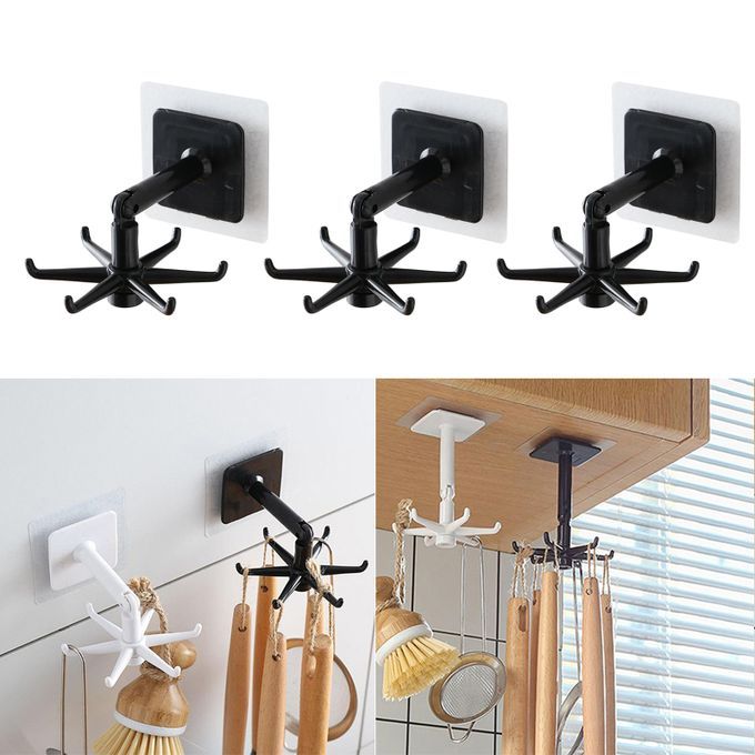 3 X Under Shelf Rotate Hook Holder Kitchen Cabinet Storage Black 3pcs