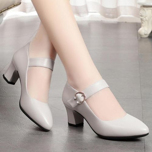 Woman Pumps Mid Heels Casual Ladies Pu Leather Shoes Pointed Toe Sandals