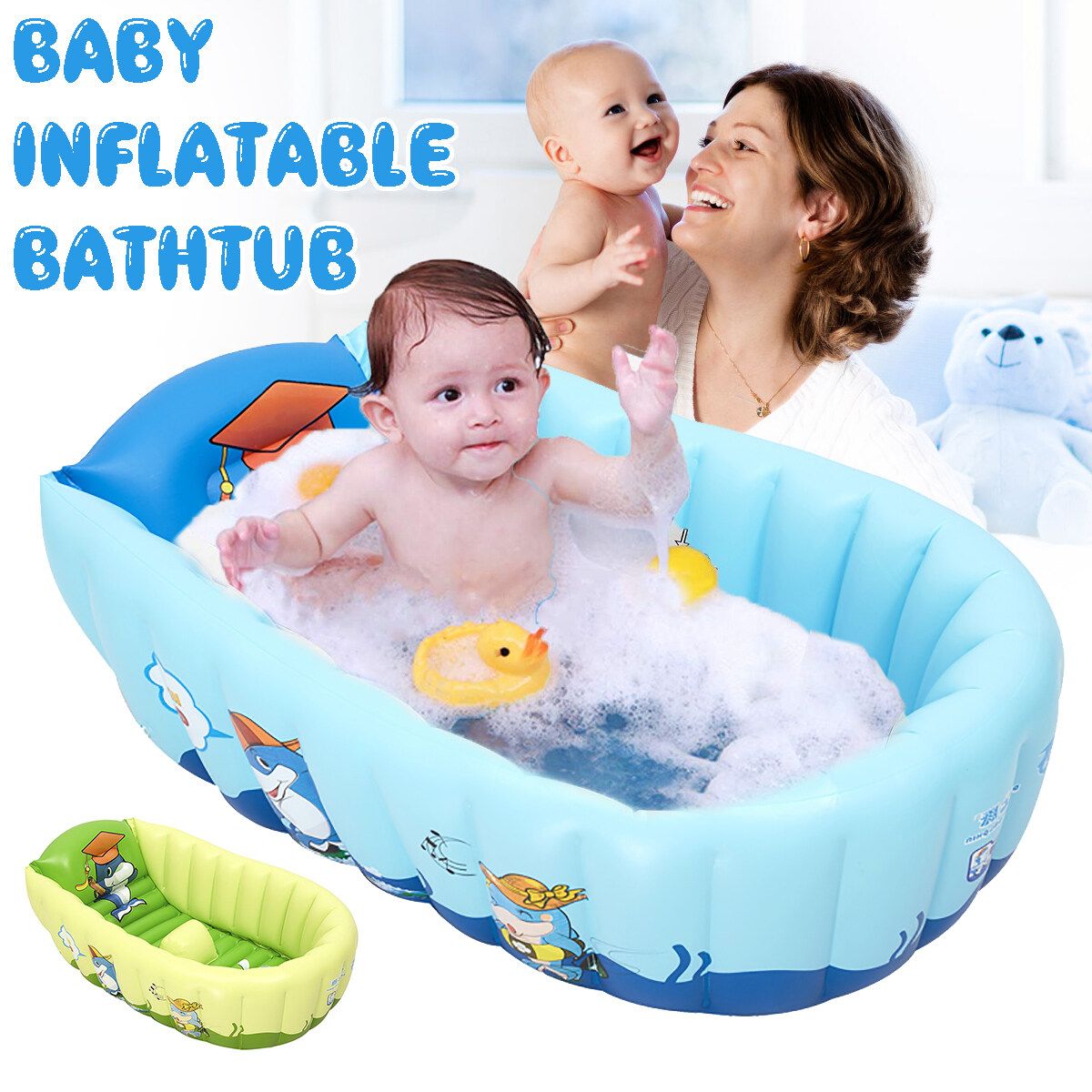 Baby Inflatable Bath Tub PVC Tubs Shower Bath Tub Set Portable Bathtub Children 's Household Small Baby Supplies Products Green