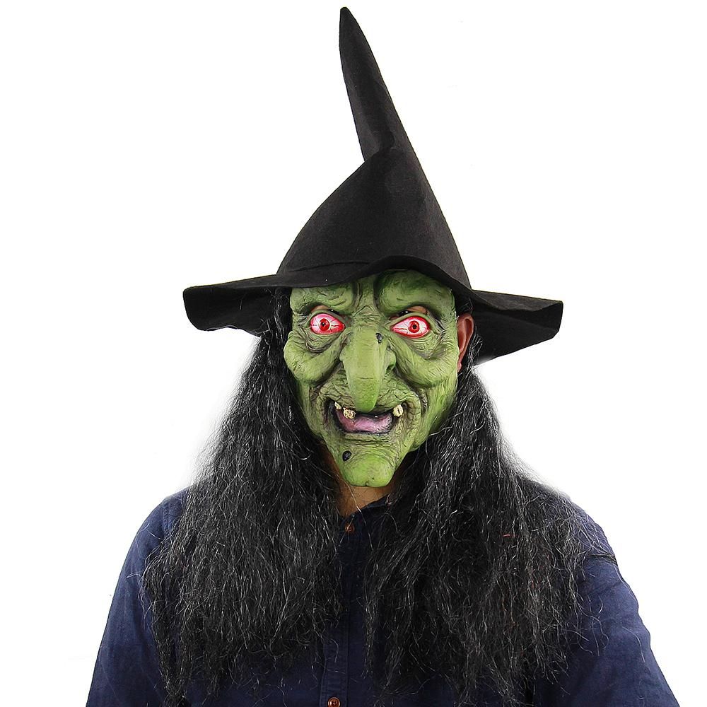 Latex Full Head Scary Green Witch Mask Horror Creepy Mask for Halloween Masquerade Costume Cosplay Party Props
