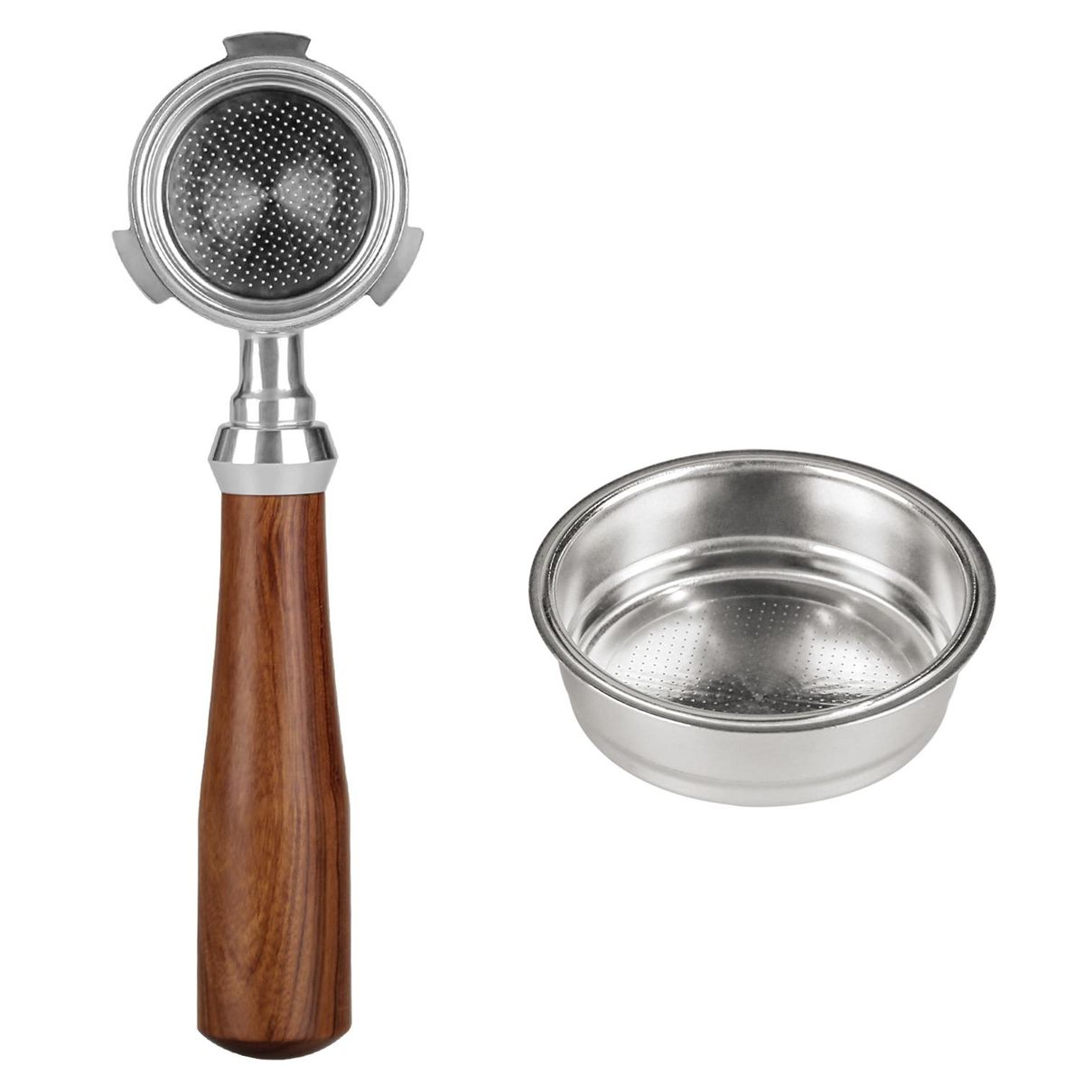 51mm Bottomless Portafilter Coffee Bottomless Compatible with DeLonghi Espresso Machine EC680 and EC685 Rosewood Handle (Filter Basket Included)