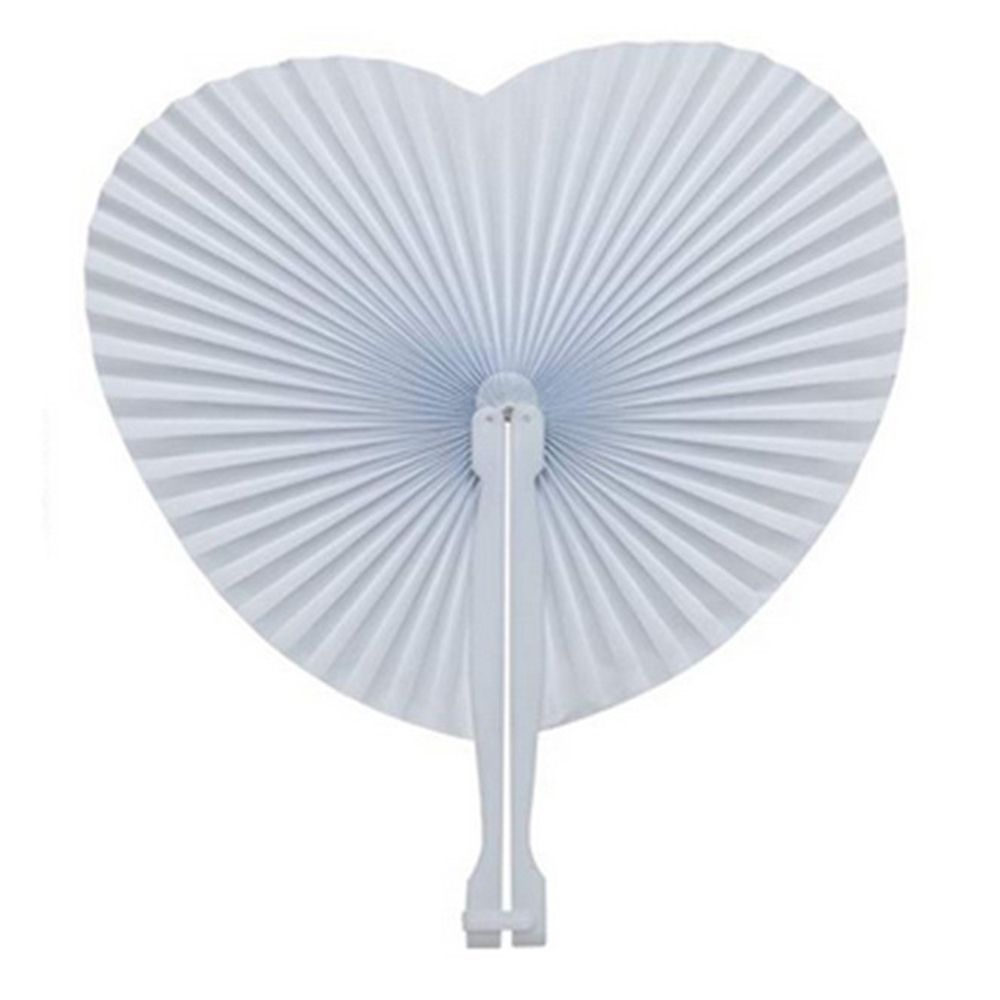 Decor Wedding Fan Folding 1Pc Round Paper White Party Heart-shaped Wedding Home Plastic Handle Supplies Birthday Fan Ceremony