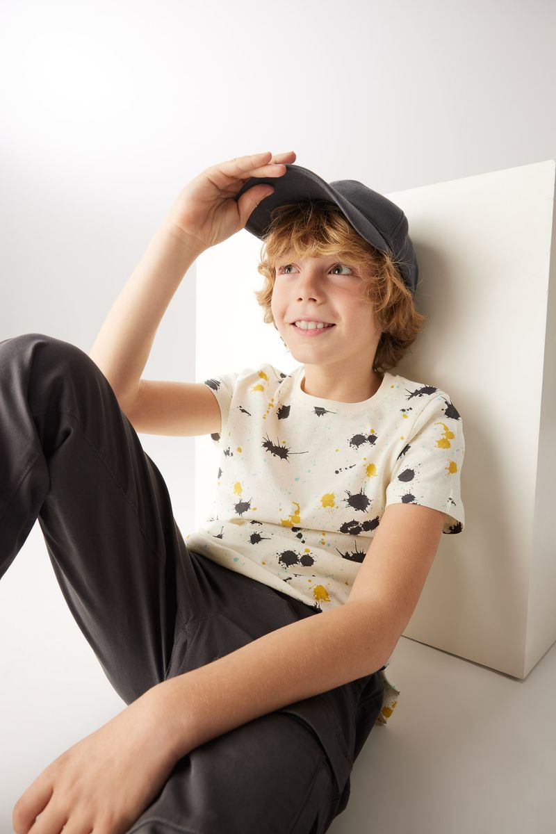 Boy Casual Regular Fit Crew Neck Knitted Short Sleeve T-Shirt - Ecru